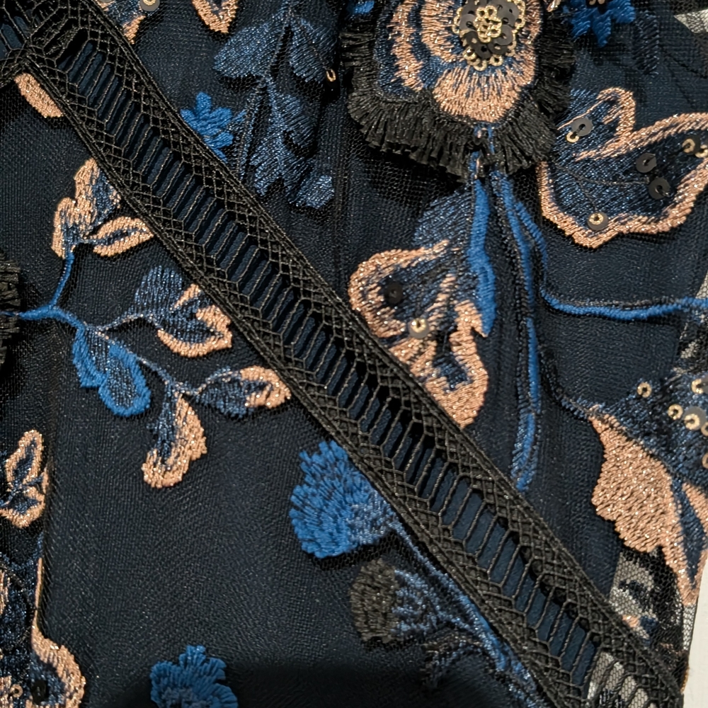 Self-Portrait Navy and Beige Floral Maxi Dress - Picture 3 of 5